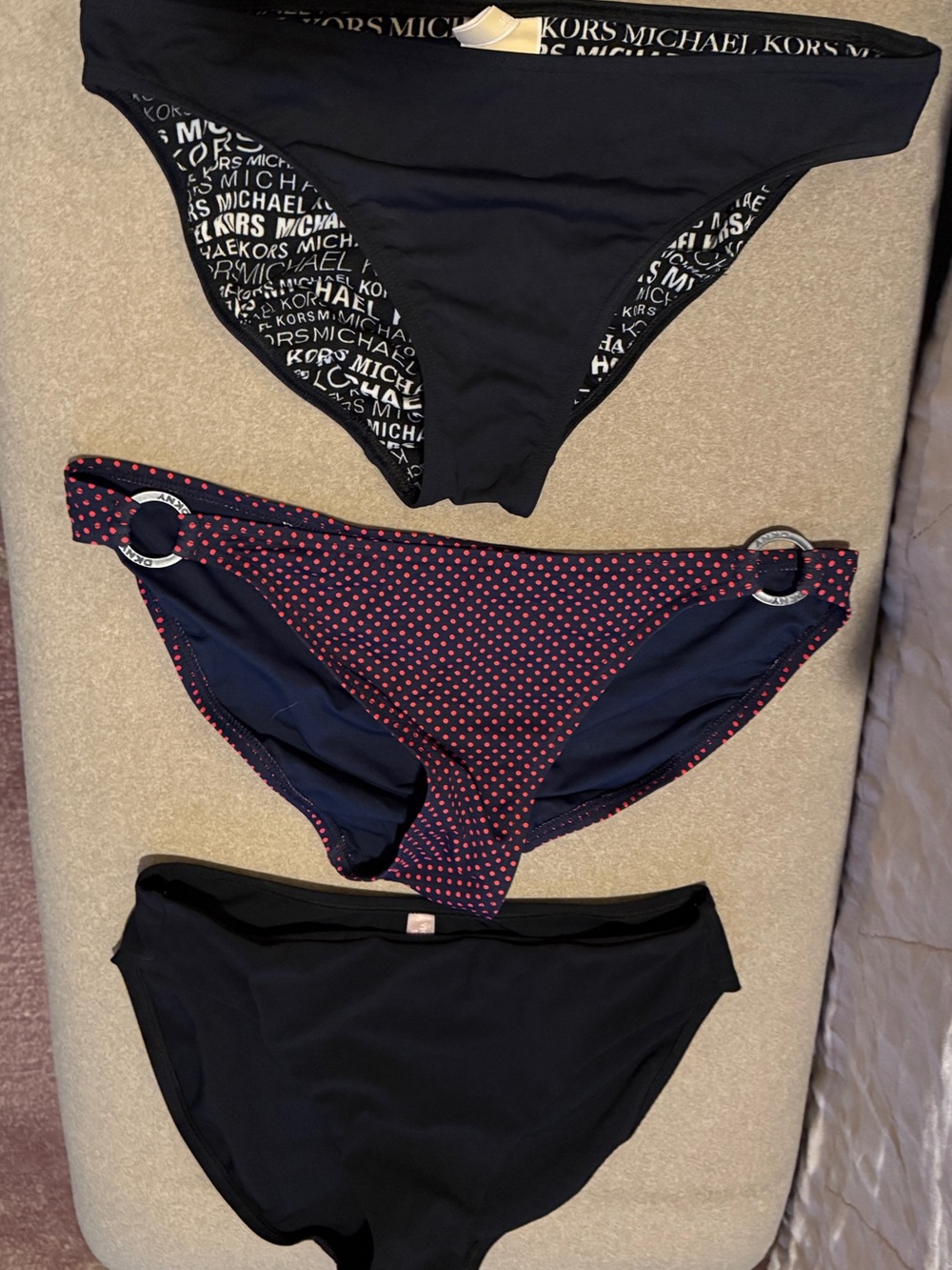 Multiples Black and Pink Polka Dot Bikini Bottoms Trio